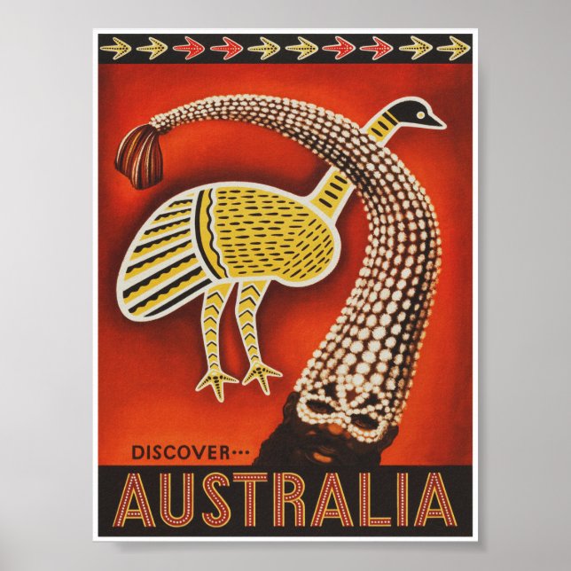 Affiche Vintage voyage australienne avec Emu (Devant)