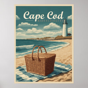 Affiche Vintage voyage Cape Cod Massachusetts Beach Retro