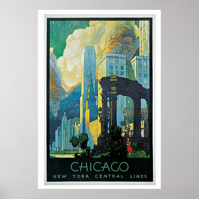 Affiche Vintage voyage Chicago Illinois Amérique (Devant)