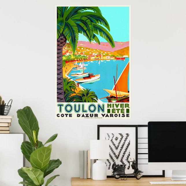 Affiche murale Toulon Les Plages du Mourillon 30X40cm Marcel