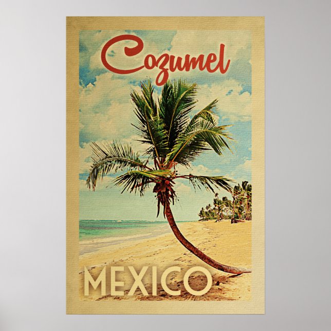 Affiche Vintage voyage Cozumel Palm Tree (Devant)