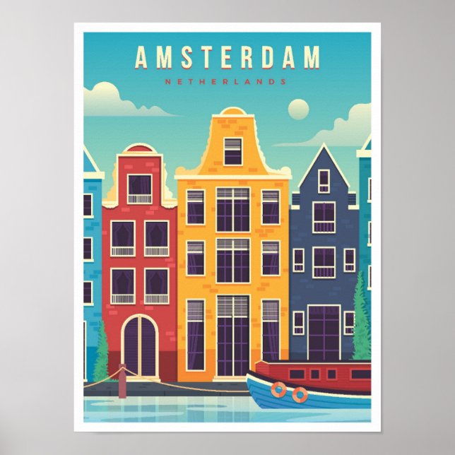 Affiche Vintage voyage d'Amsterdam Pays-Bas (Devant)