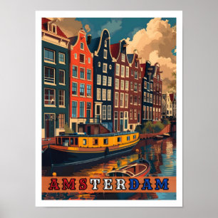 Affiche Vintage voyage d'Amsterdam Pays-Bas