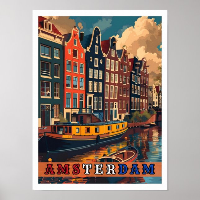 Affiche Vintage voyage d'Amsterdam Pays-Bas (Devant)