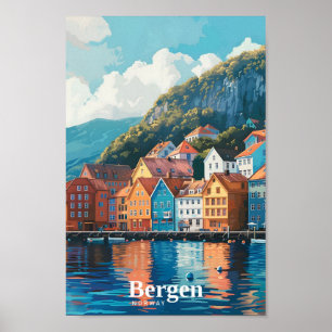 Affiche Vintage voyage d'art de Bergen Norvège