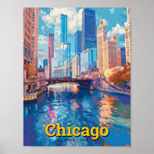 Affiche Vintage voyage de Chicago USA