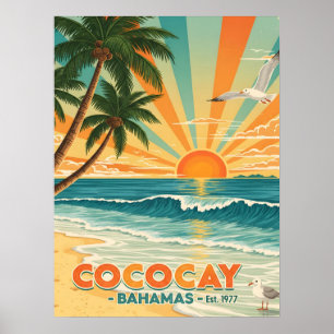 Affiche Vintage voyage de Cococay Bahamas