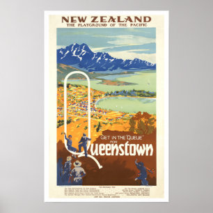 Affiche Vintage voyage de ~ de Queenstown, Nouvelle