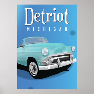 Affiche Vintage voyage de Detroit Michigan USA