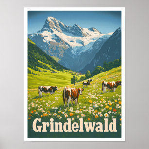 Affiche Vintage voyage de Grindelwald Suisse