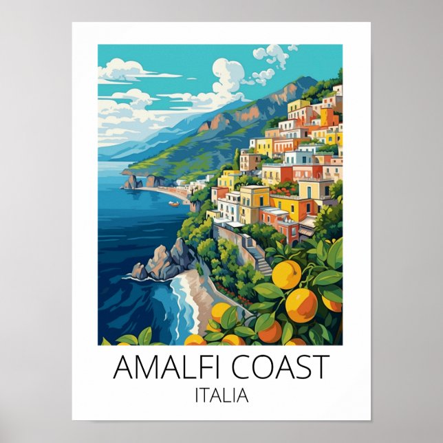 Affiche Vintage voyage de la côte d'Amalfi (Devant)