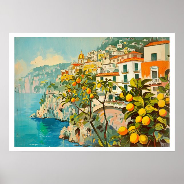 Affiche Vintage voyage de la côte d'Amalfi (Devant)