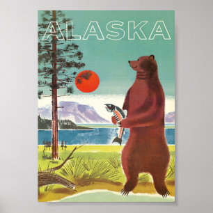 Affiche Vintage voyage de l'Alaska avec ours