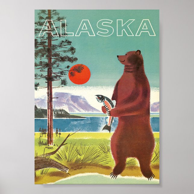 Affiche Vintage voyage de l'Alaska avec ours (Devant)