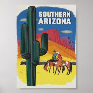 Affiche Vintage voyage de l'Arizona Boho Cactus