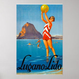 Affiche Vintage voyage de Lugano Suisse restaurée