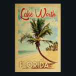 Affiche Vintage voyage de palmier du lac Worth<br><div class="desc">Un Lake Worth Floride moderne et rétro unique au milieu du siècle moderne imprimé d'art en style d'affiche de voyage vintage. Il dispose d'un palmier incurvé sur une plage de sable avec l'océan sous un ciel bleu nuageux.</div>