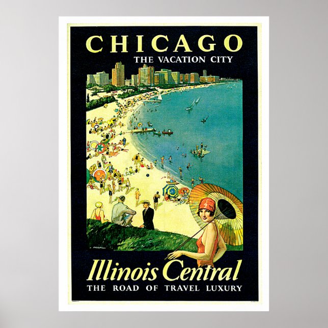 Affiche Vintage voyage de plage de Chicago Illinois (Devant)