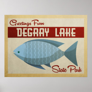 Affiche Vintage voyage de poisson bleu du lac De Grey