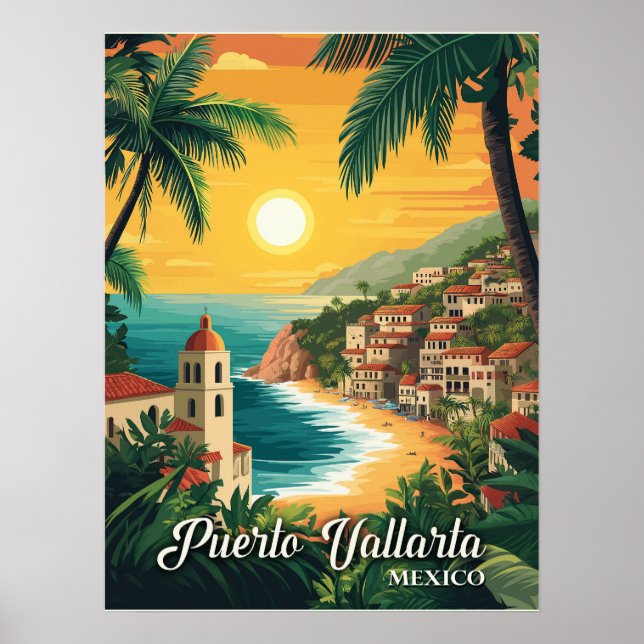 Affiche Vintage voyage de Puerto Vallarta au Mexique (Devant)