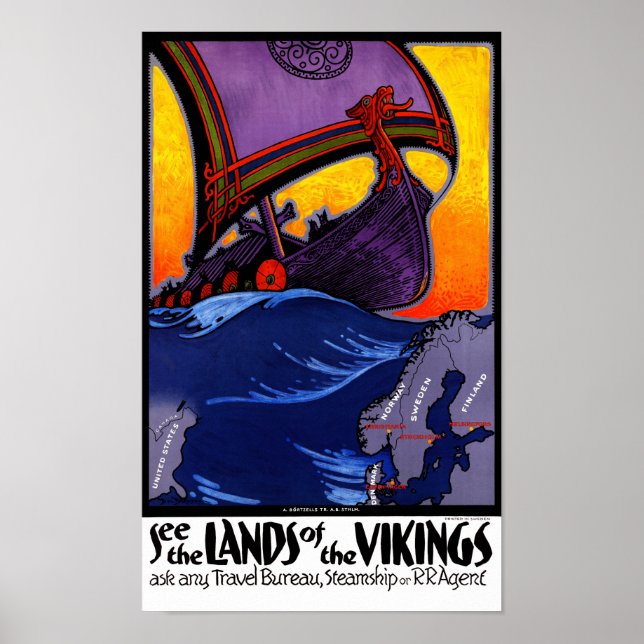 Affiche Vintage voyage de Scandinavie restaurée (Devant)