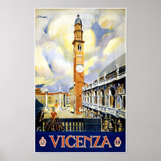 Affiche Vintage voyage de Vicenza Italie restaurée (Devant)