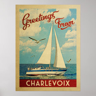 Affiche Vintage voyage de voilier de Charlevoix Michigan