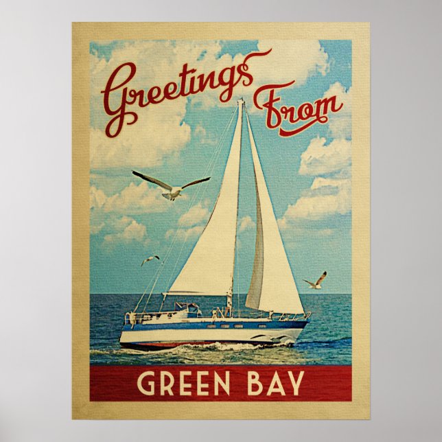 Affiche Vintage voyage de voilier Green Bay Wisconsin (Devant)