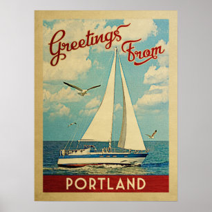 Affiche Vintage voyage de voilier Portland Maine