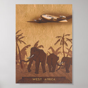 Affiche Vintage voyage des éléphants en Afrique