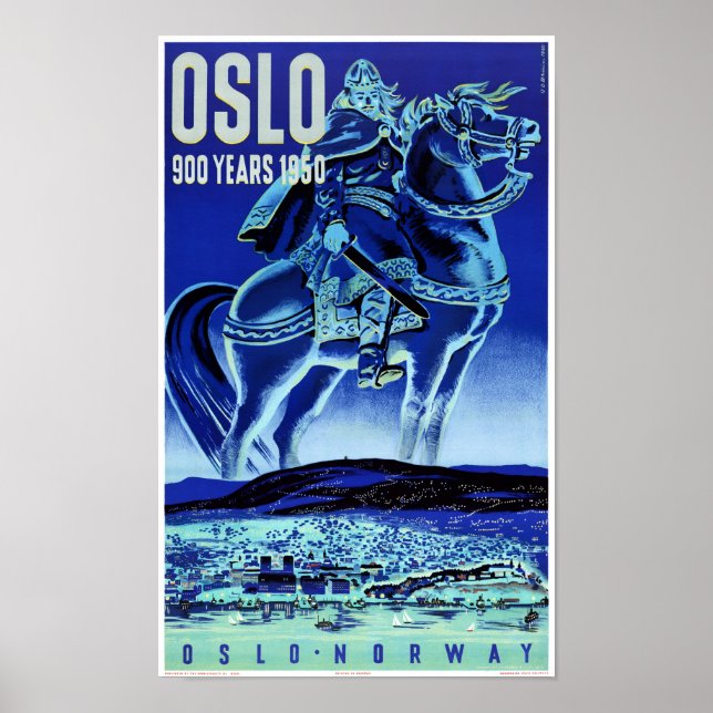 Affiche Vintage voyage d'Oslo Norvège restaurée (Devant)