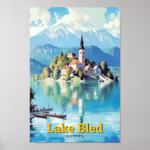 Affiche Vintage voyage du lac Bled Slovénie