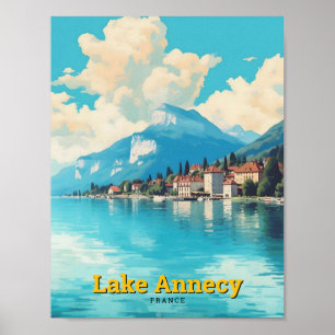 Affiche Vintage voyage du lac d'Annecy France