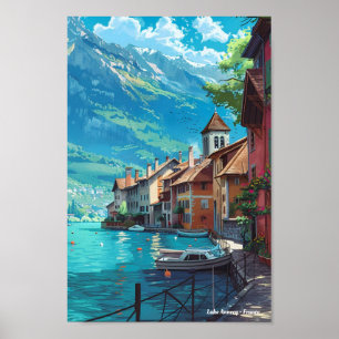 Affiche Vintage voyage du lac d'Annecy France