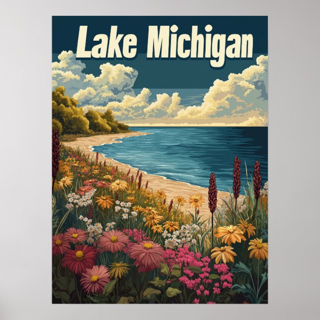 Affiche Vintage voyage du lac Michigan (Devant)