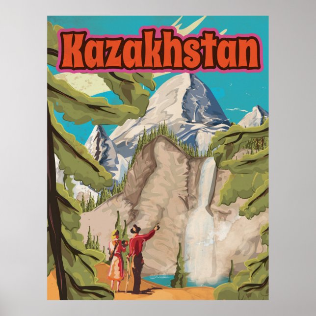 Affiche Vintage voyage du paysage du Kazakhstan (Devant)
