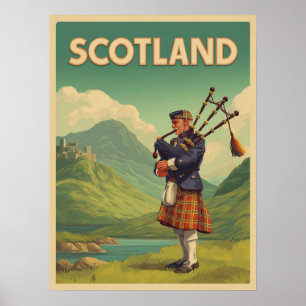 Affiche Vintage voyage écossais - Highland Bagpiper