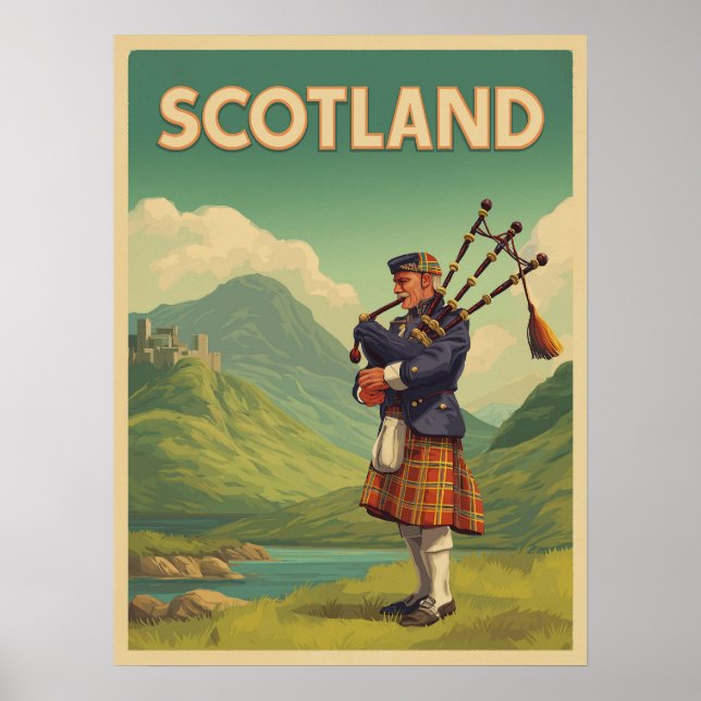 Affiche Vintage voyage écossais - Highland Bagpiper (Devant)