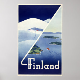 Affiche Vintage voyage finlandaise restaurée
