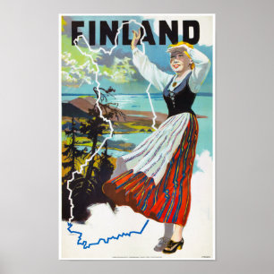 Affiche Vintage voyage finlandaise restaurée