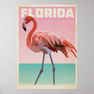 Affiche Vintage voyage floride flamigo