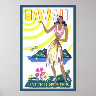 Affiche Vintage voyage Hawaii Hawaii Lady Hawaiian
