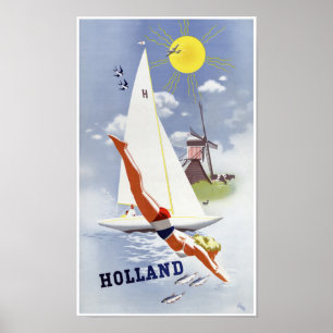 Affiche Vintage voyage Hollande restaurée