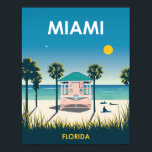 Affiche Vintage voyage Miami Beach Floride<br><div class="desc">Illustration de l'affiche de voyage Retro Miami Florida qui donne sur une station de sauveteur sur Miami Beach bordée de palmiers,  ensoleillée et sablonneuse. Ce design vintage vous rappellera des affiches de voyage classiques d'une époque révolue.</div>