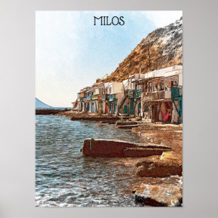 Affiche Vintage voyage Milos Grèce