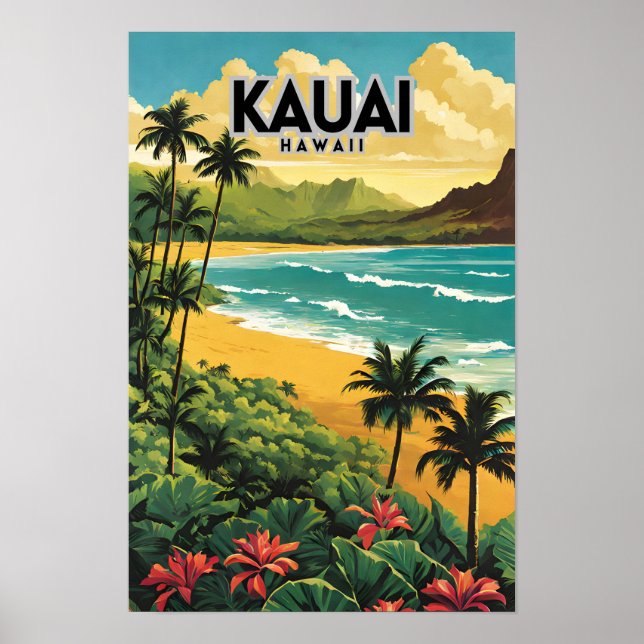 Affiche Vintage voyage nostalgique de Kauai Hawaii (Devant)