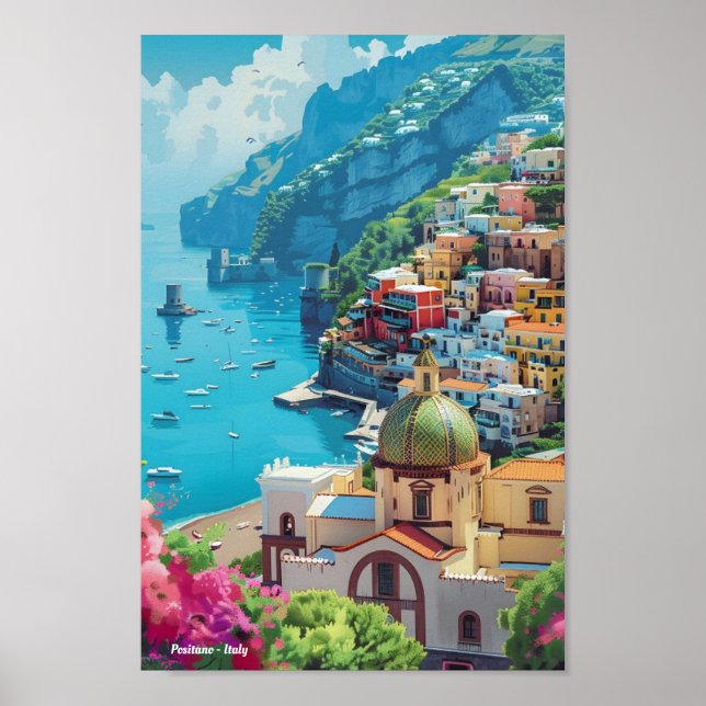 Affiche Vintage voyage Positano Italie (Devant)