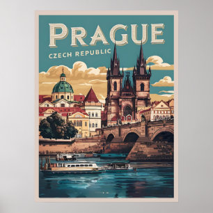 Affiche vintage voyage prague république tchèque cadeaux,