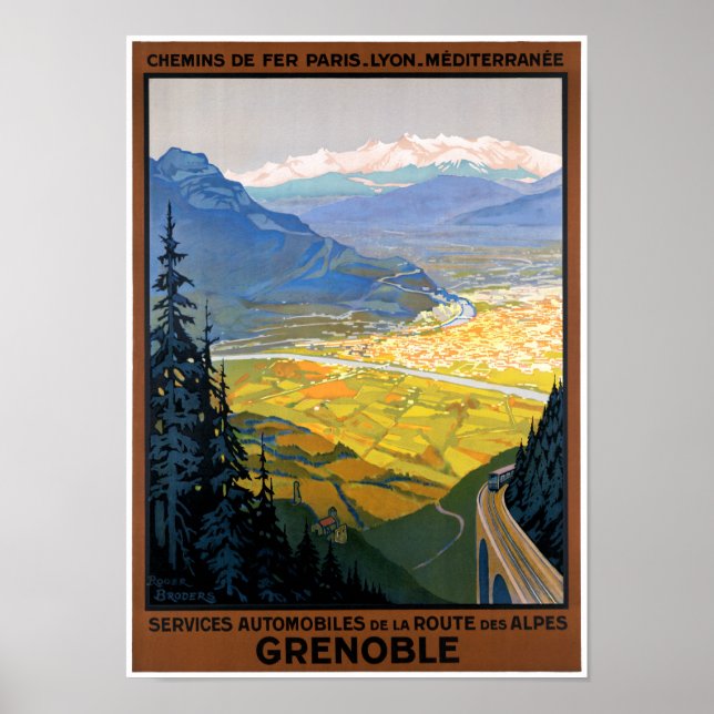 Affiche Vintage voyage restaurée France Grenoble (Devant)