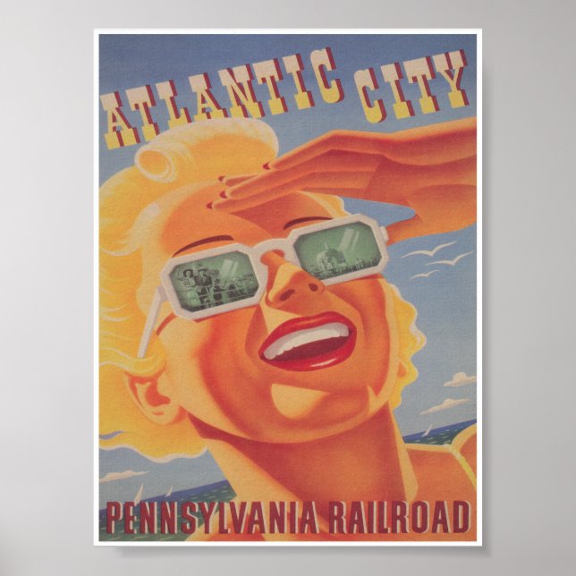 Affiche Vintage voyage rétro Atlantic City New Jersey (Devant)